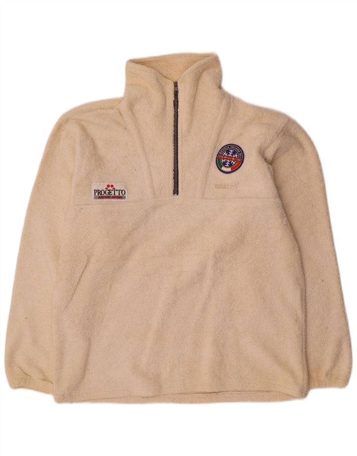 Maglione in pile con collo con zip grafico da uomo Bailo, grande in poliestere bianco sporco