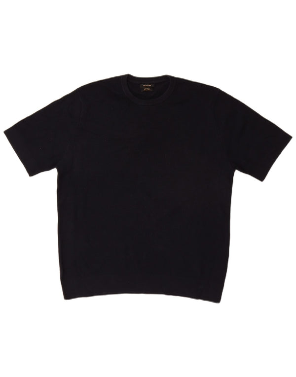 Massimo Dutti Maglione da uomo a maniche corte girocollo maglione grande blu navy