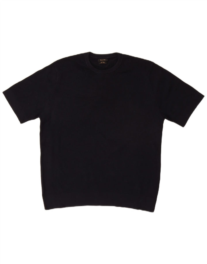 Massimo Dutti Maglione da uomo a maniche corte girocollo maglione grande blu navy