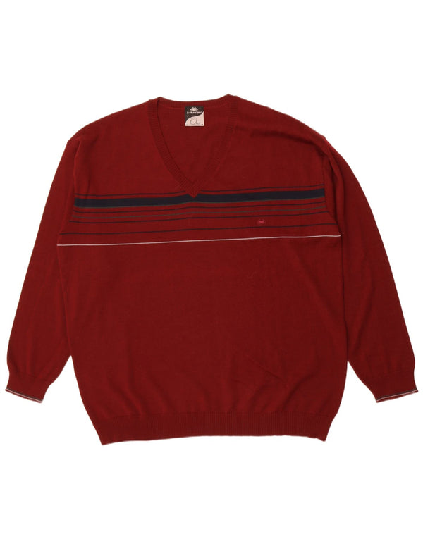 Maglione da uomo con scollo a V Il Granchio 3XL Lana a righe bordeaux