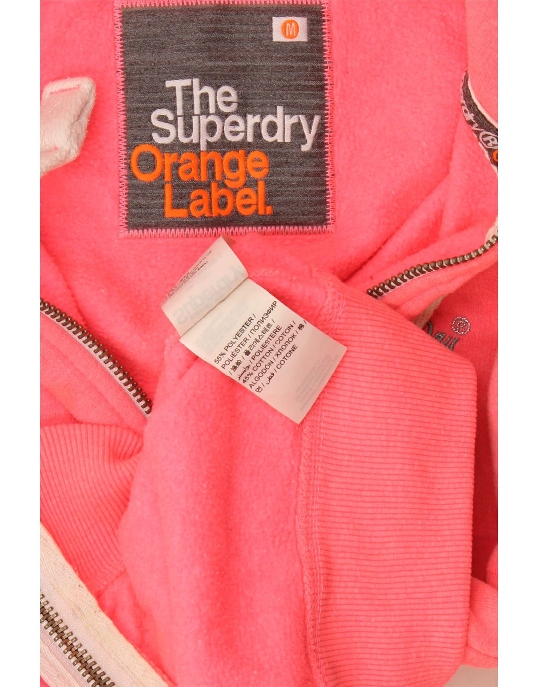 Maglione con cappuccio e zip da donna Superdry UK 14 Poliestere rosa medio