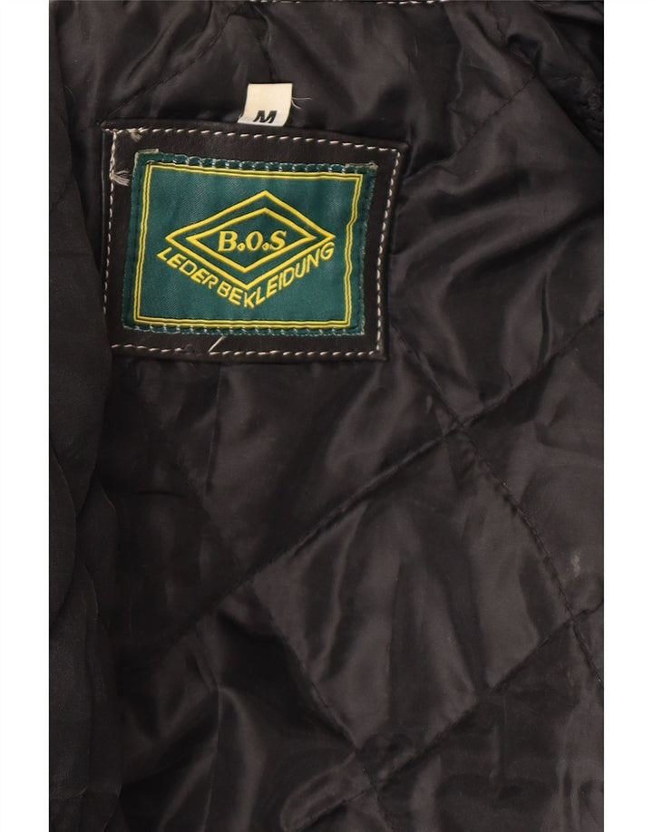 Giacca da motociclista in pelle da uomo vintage UK 38 Pelle color block media nera
