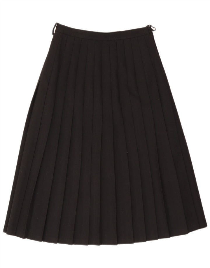 Gonna a pieghe a coltello a vita alta da donna VINTAGE EU 40 media W26 lana nera