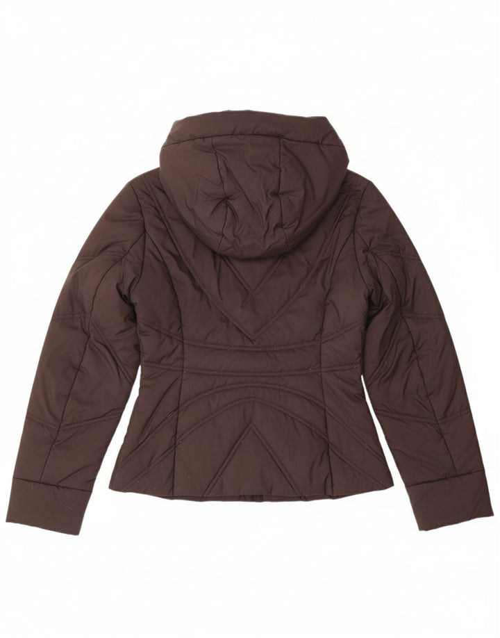 TRUSSARDI JEANS Womens Hooded Padded Jacket IT 42 Medium Brown Polyester