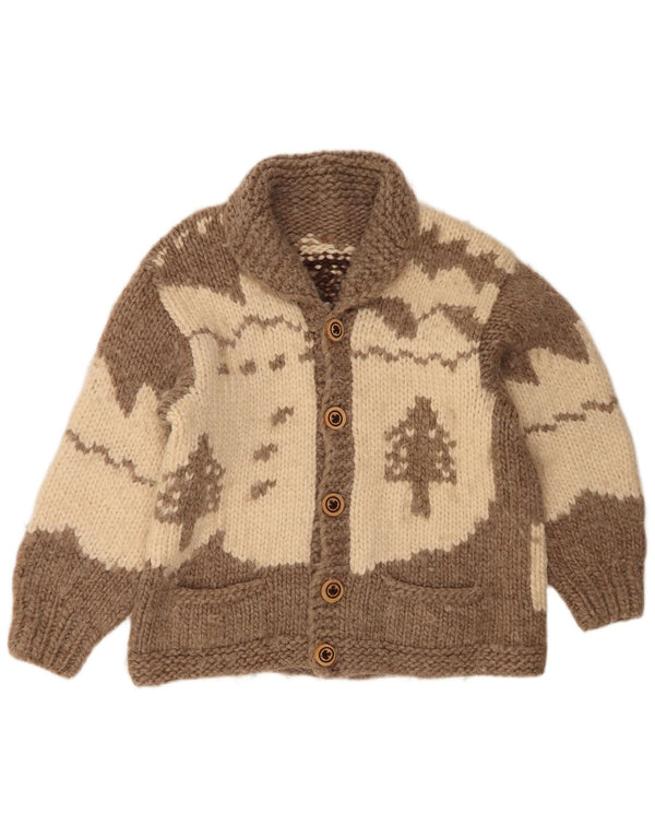 Maglione cardigan grafico da donna vintage UK 18 XL Beige Colourblock