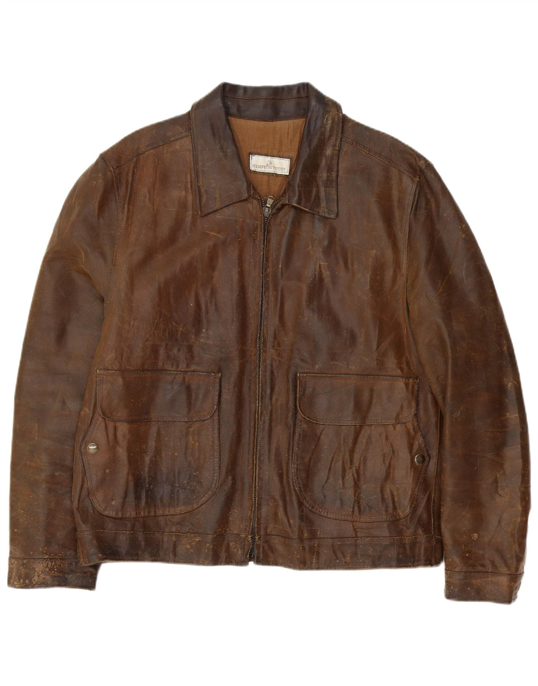 Giacca in pelle vintage da uomo IT 54 2XL Pelle marrone