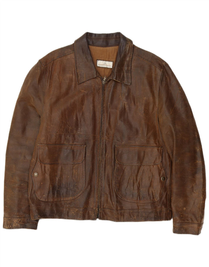 Giacca in pelle vintage da uomo IT 54 2XL Pelle marrone