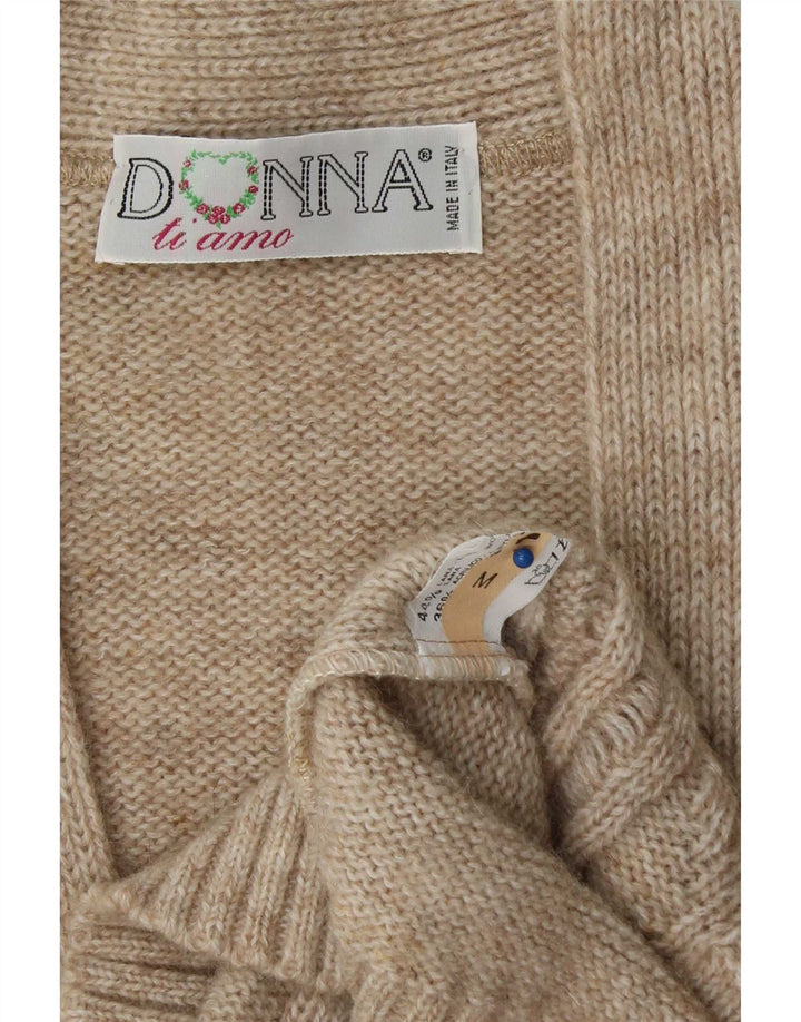 Maglione cardigan oversize da donna vintage UK 14 Lana beige medio