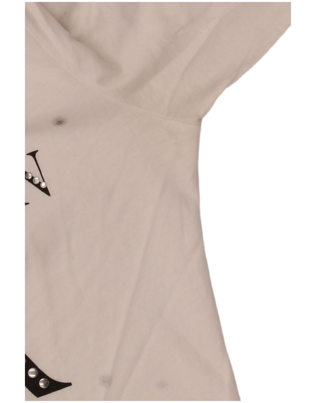 BENETTON Top grafico da donna manica 3/4 UK 12 medio bianco