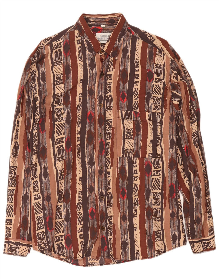 Camicia vintage da uomo con motivo astratto in viscosa marrone medio