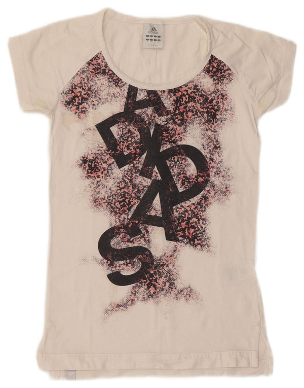 T-shirt grafica da donna ADIDAS Top UK 10 piccolo cotone bianco con stampa animalier