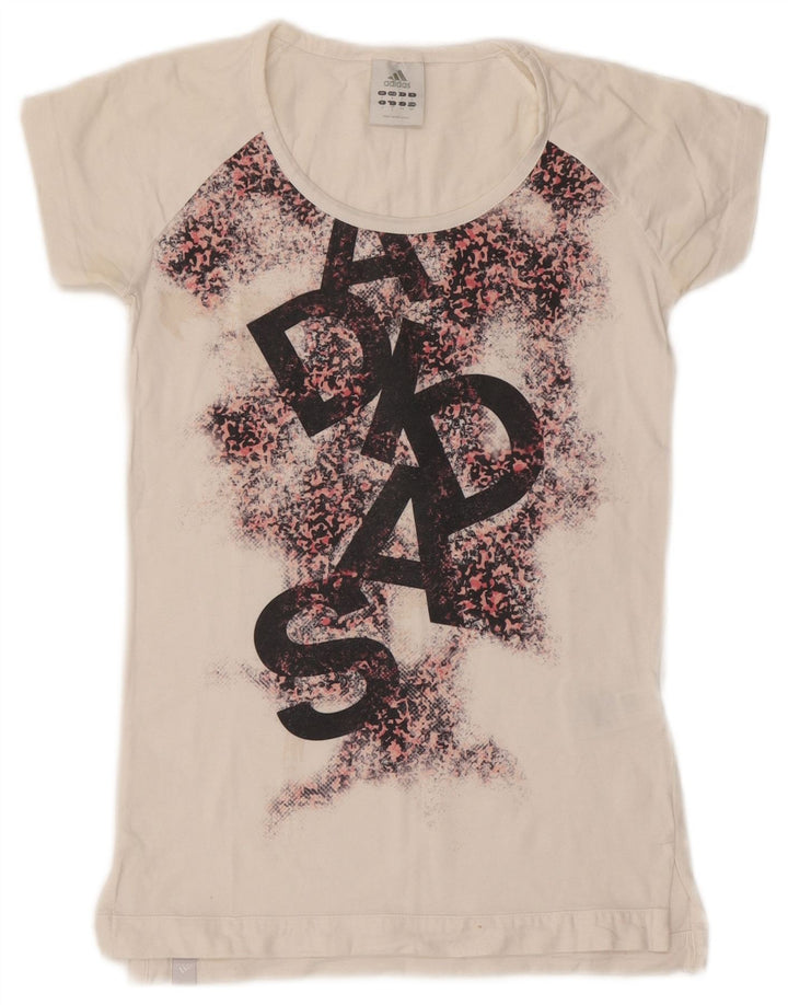 T-shirt grafica da donna ADIDAS Top UK 10 piccolo cotone bianco con stampa animalier