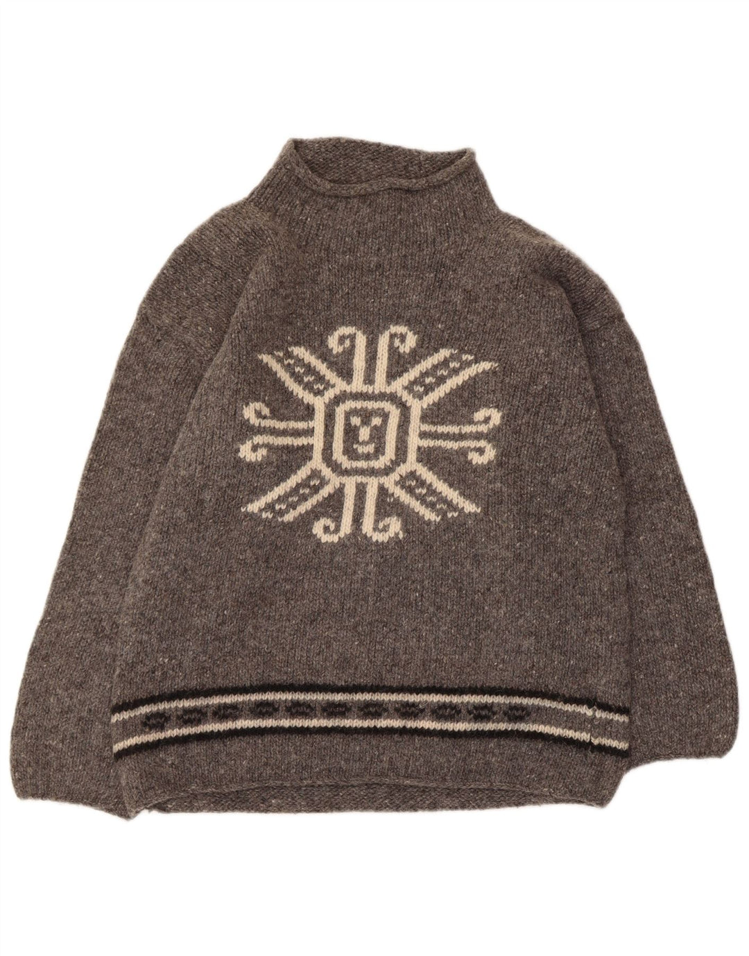 Maglione vintage da donna con collo alto e grafica UK 12 Grigio medio chiazzato