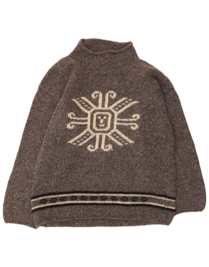 Maglione vintage da donna con collo alto e grafica UK 12 Grigio medio chiazzato