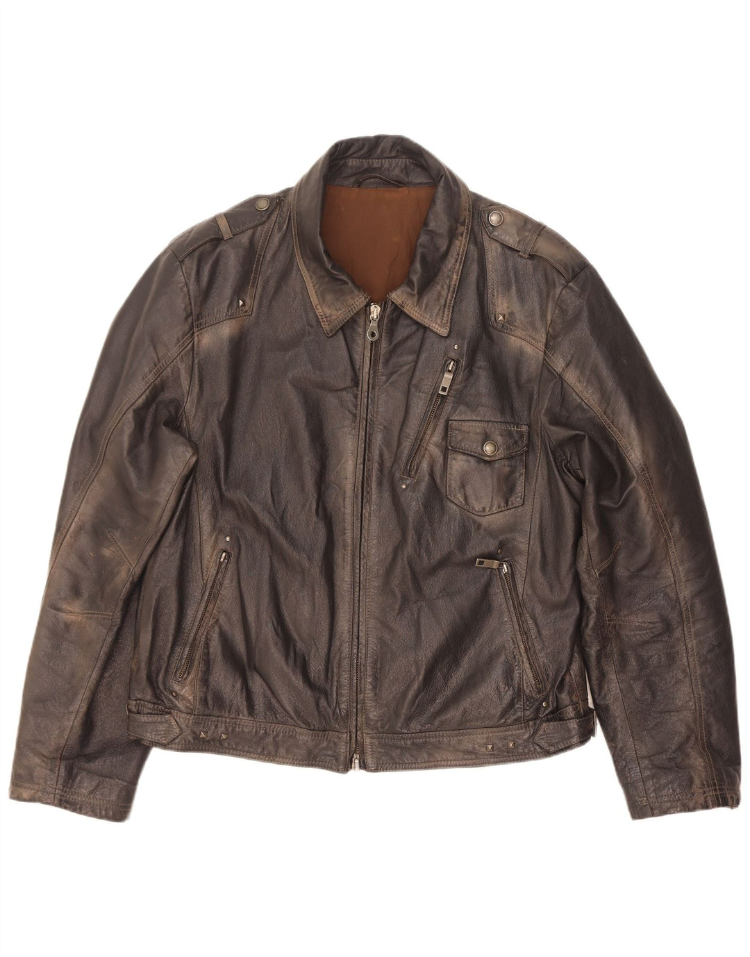 Giacca in pelle militare vintage da uomo IT 56 3XL Marrone