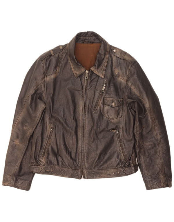 Giacca in pelle militare vintage da uomo IT 56 3XL Marrone