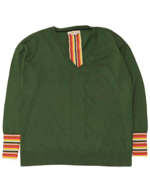 Maglione maglione con scollo a V da donna Boden UK 14 Cotone a righe verde medio
