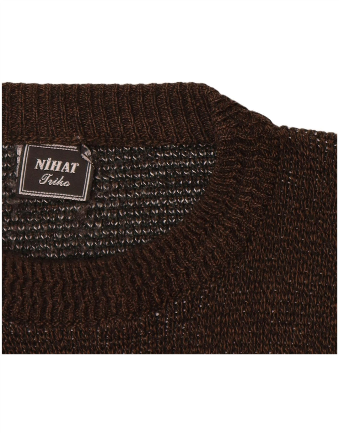 VINTAGE Maglione girocollo da uomo girocollo XL Acrilico color block marrone