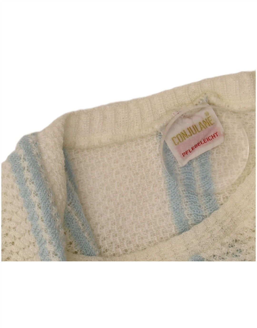 Maglione maglione con scollo a barca da donna VINTAGE UK 12 medio a righe bianco sporco