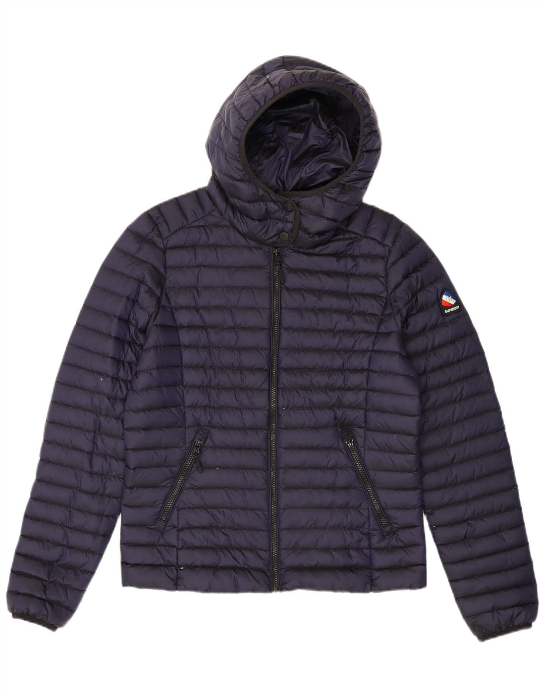 SUPERDRY Womens Hooded Padded Jacket UK 12 Medium Navy Blue Nylon Winter