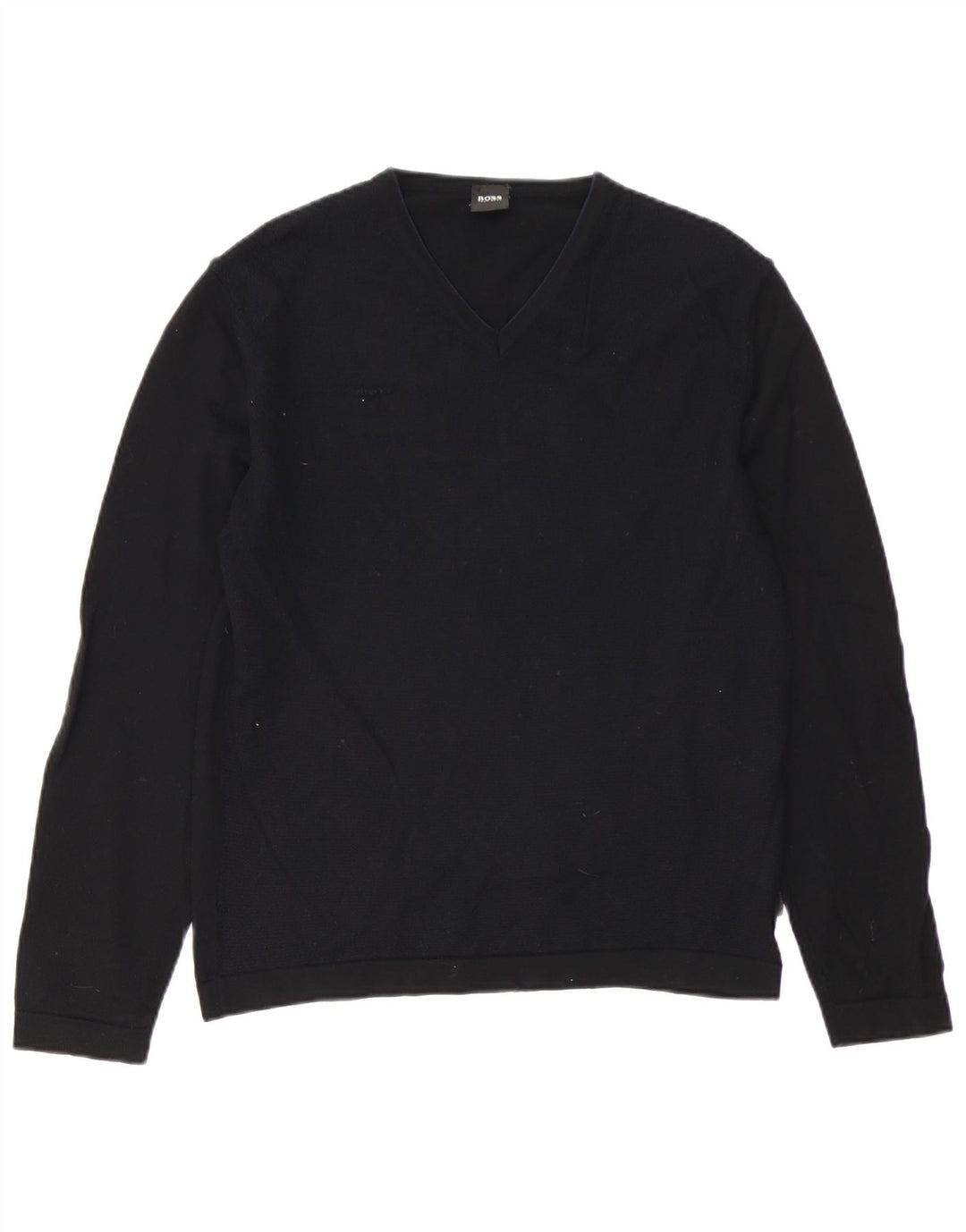 Maglione da uomo con scollo a V Hugo Boss, lana vergine nera media