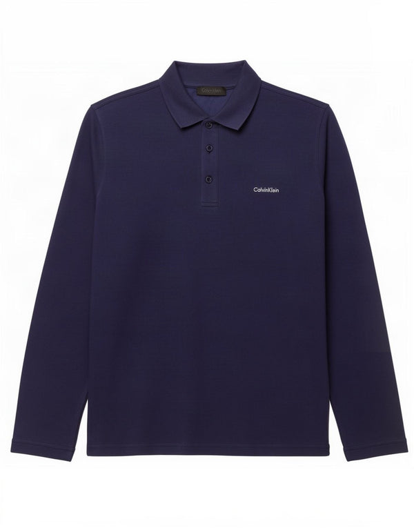 Polo a maniche lunghe da uomo Calvin Klein piccola in cotone blu navy