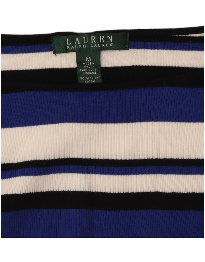 Top da donna Ralph Lauren manica 3/4 UK 12 cotone a righe blu medio
