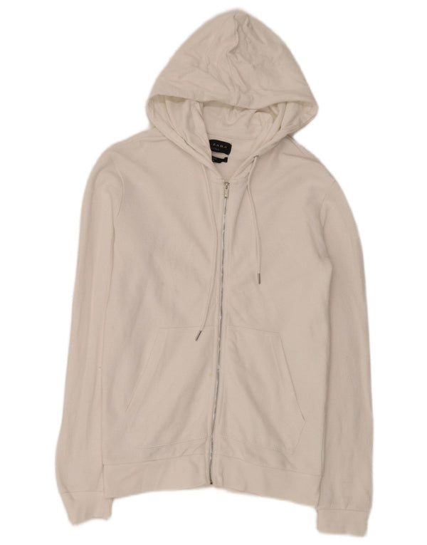 Maglione con cappuccio e zip Zara da uomo piccolo in cotone bianco