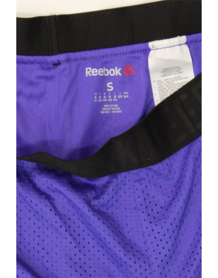 REEBOK Womens Graphic Sport Shorts UK 8/10 Small Purple Polyester Vintage Reebok and Second-Hand Reebok from Messina Hembry 