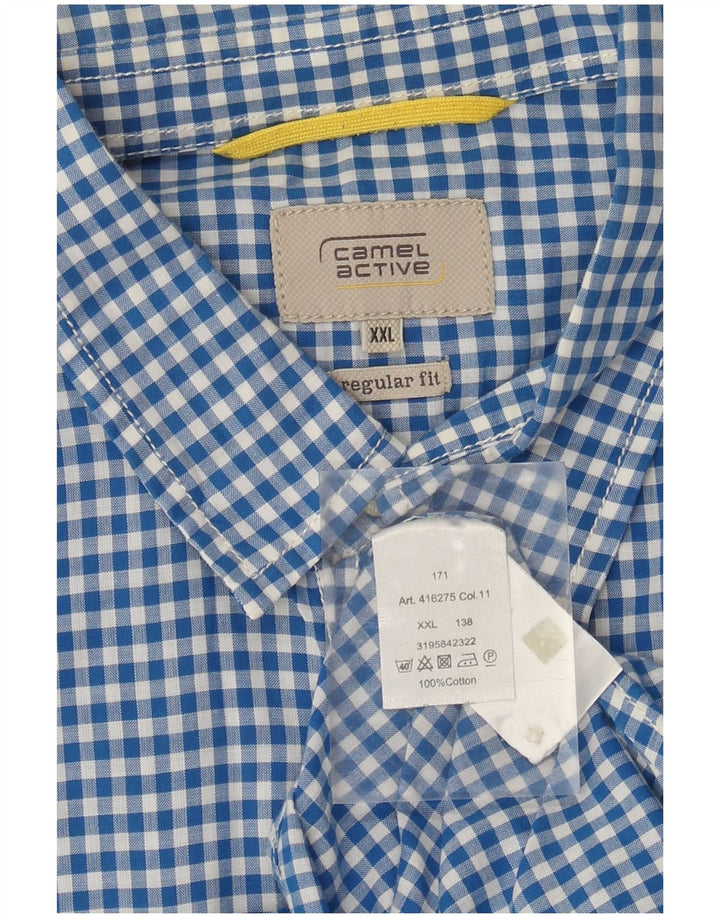 Camicia da uomo a maniche corte Regular Fit Camel Active 2XL in cotone a quadretti blu