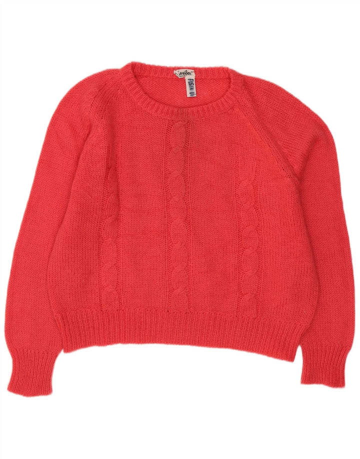 Maglione maglione girocollo da donna vintage UK 16 grande rosa