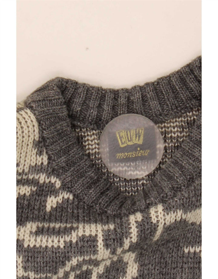 Maglione girocollo da uomo vintage con motivo astratto, girocollo, piccolo grigio