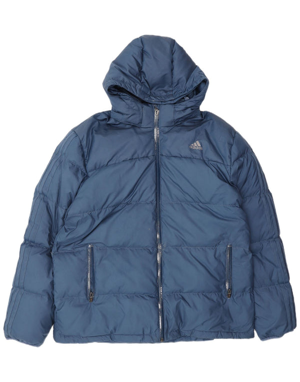 Giacca imbottita con cappuccio da uomo ADIDAS UK 42 XL blu navy in poliammide invernale