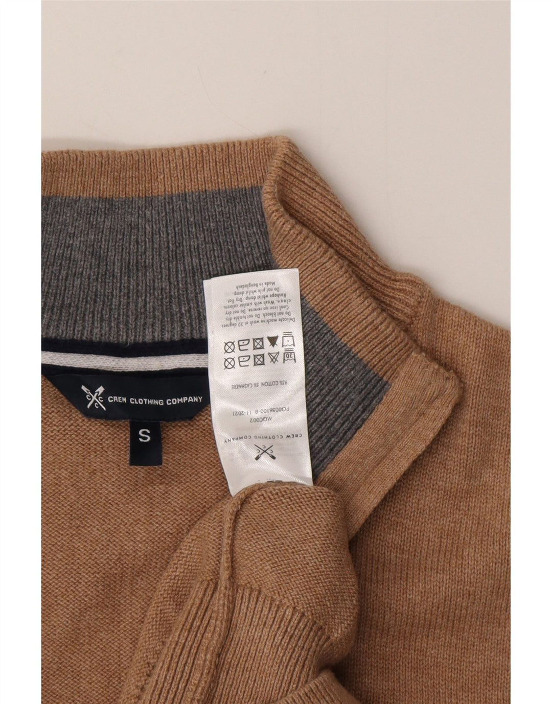 Crew Clothing Maglione da uomo con zip e collo piccolo in cotone beige