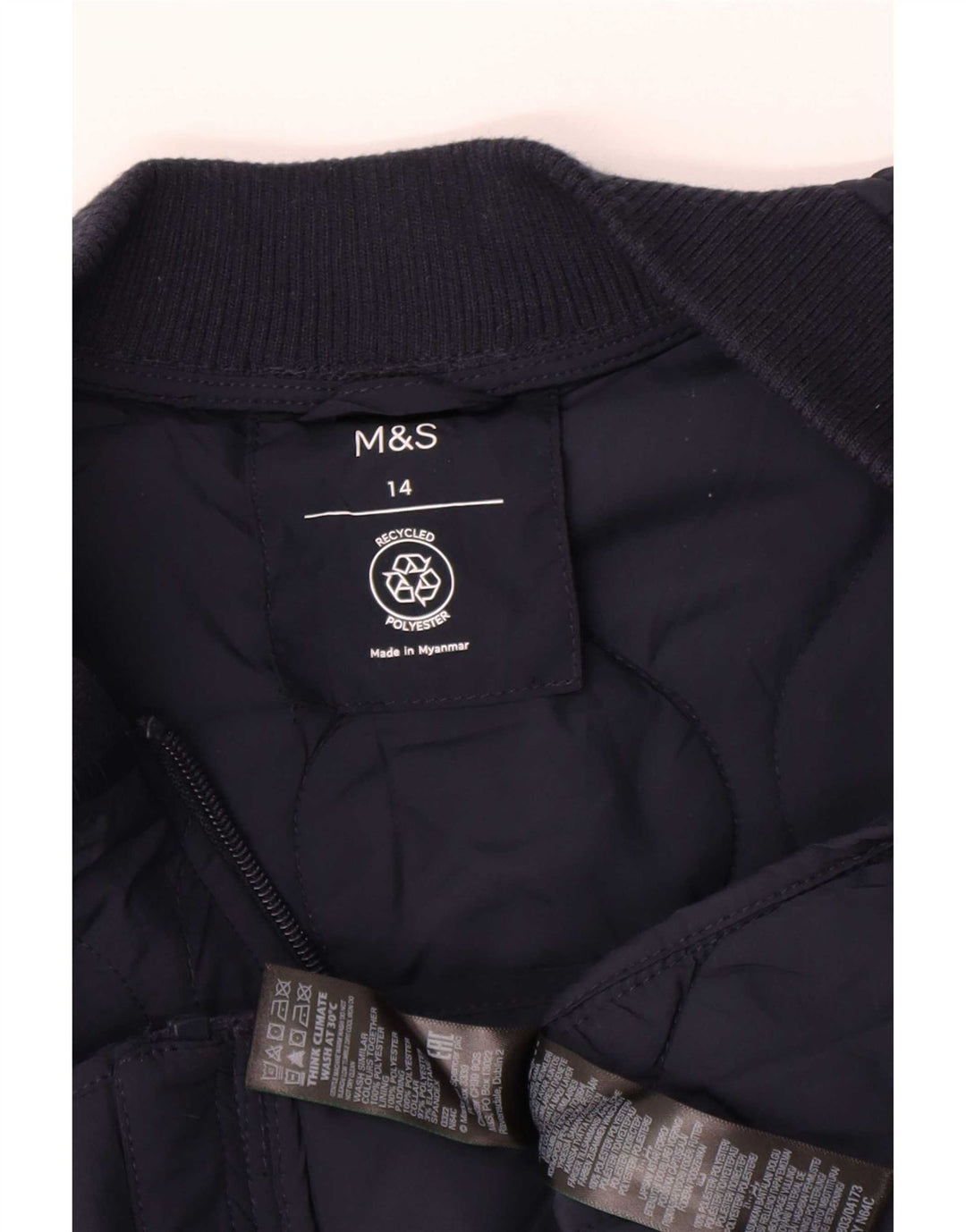 Giacca trapuntata da donna Marks & Spencer UK 14 grande poliestere blu navy
