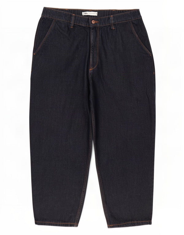 Jeans corti a vita alta da donna Zara EU 44 XL W34 L23 Blu navy