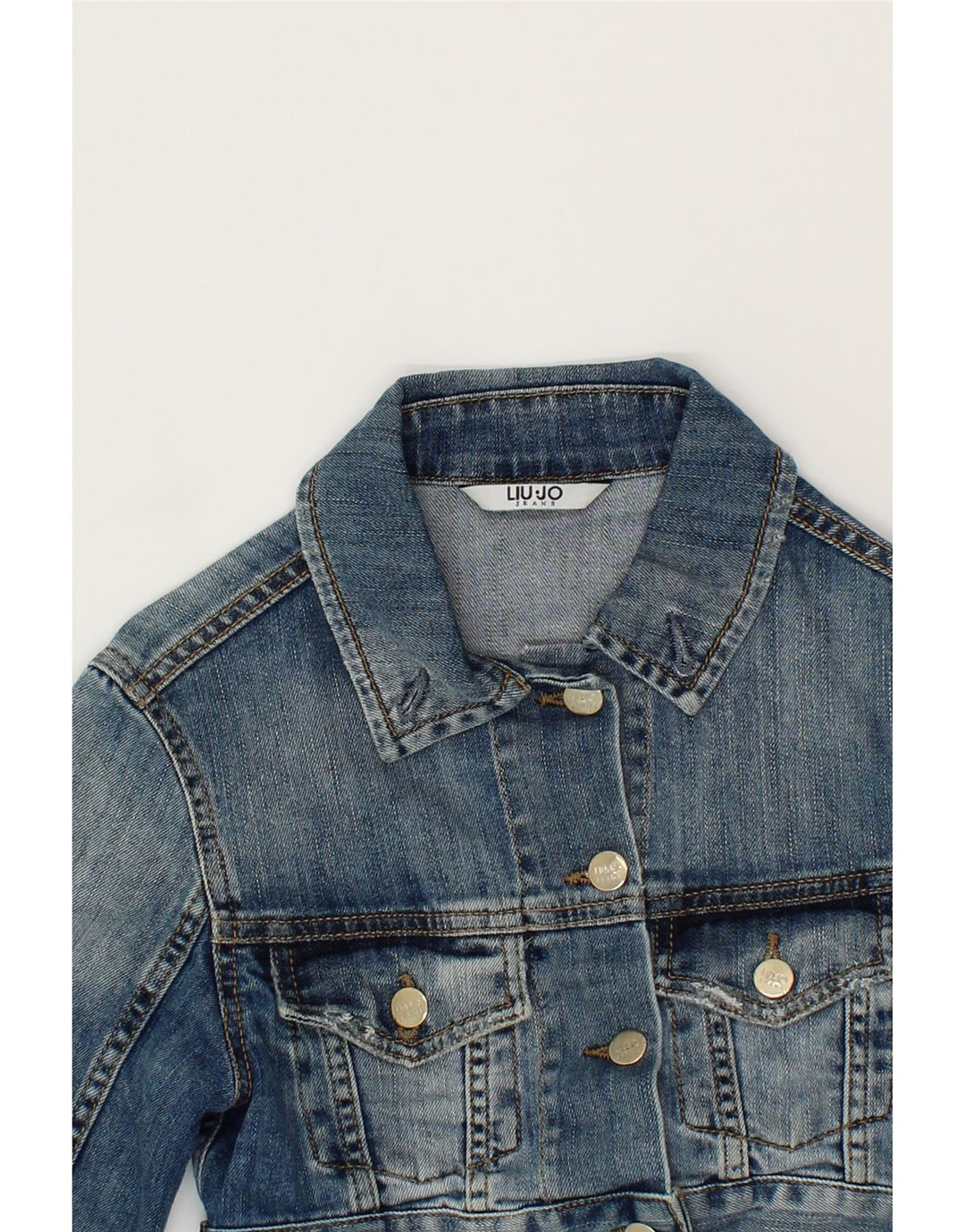 LIU JO Womens Crop 3/4 Sleeve Denim Jacket UK 2 2XS Blue Vintage Liu Jo and Second-Hand Liu Jo from Messina Hembry 