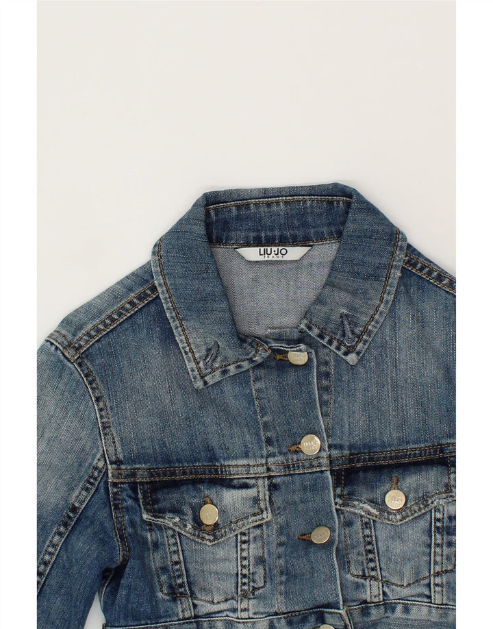 LIU JO Womens Crop 3/4 Sleeve Denim Jacket UK 2 2XS Blue Vintage Liu Jo and Second-Hand Liu Jo from Messina Hembry 