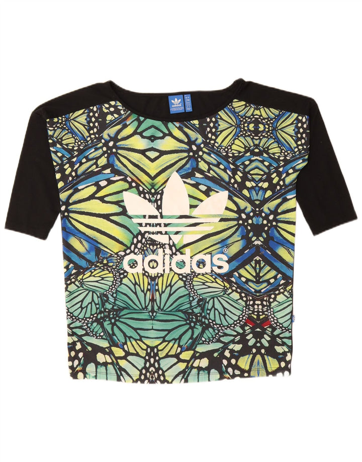Maglietta grafica da donna Adidas manica 3/4 UK 8 piccola farfalla multicolore