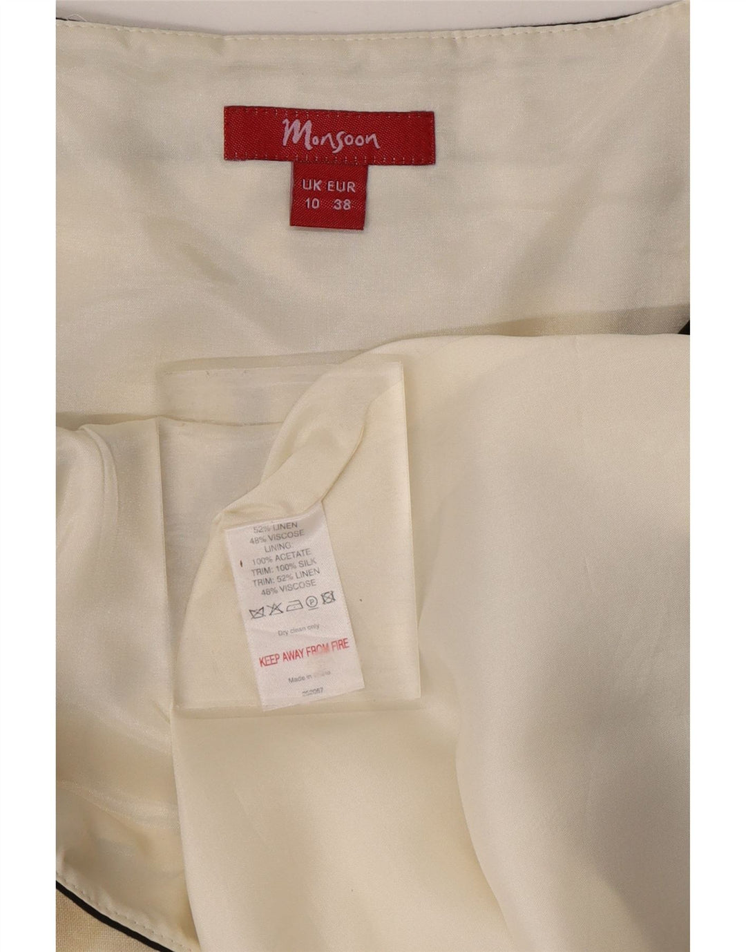 MONSOON Abito da donna senza maniche a trapezio UK 10 Piccolo lino geometrico nero