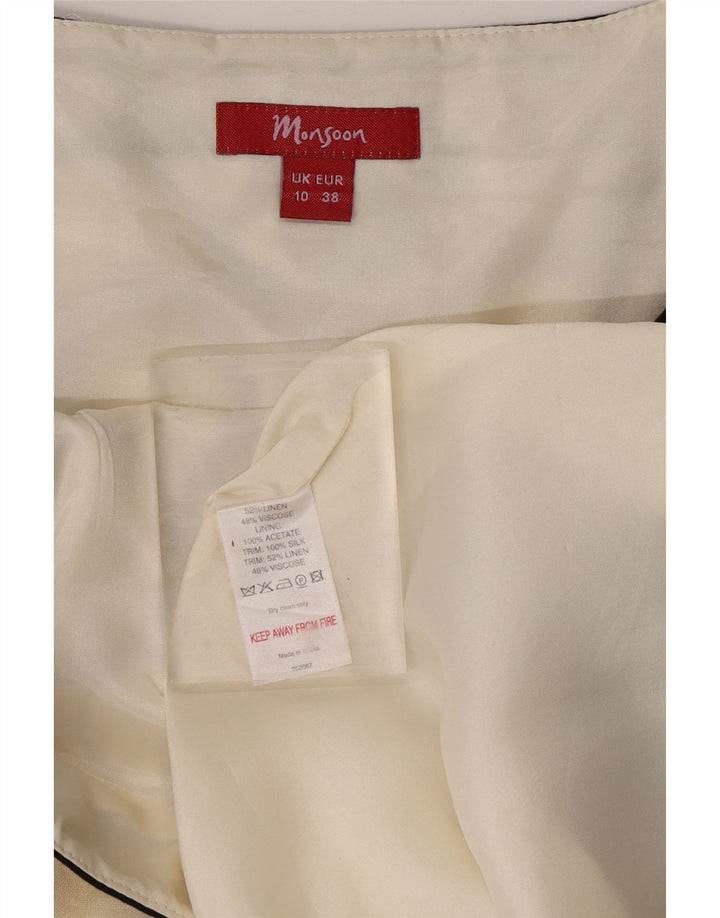 MONSOON Abito da donna senza maniche a trapezio UK 10 Piccolo lino geometrico nero