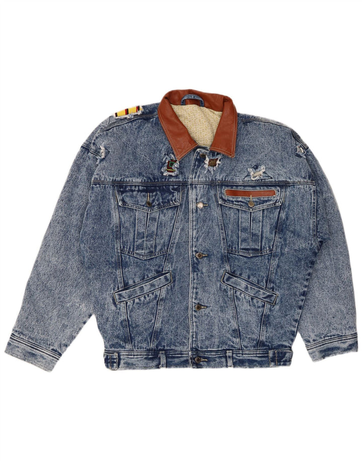 Giacca di jeans vintage invecchiata da uomo EU 50 grande poliestere blu