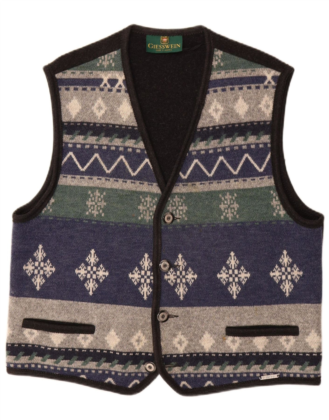 GIESSWEIN Gilet da uomo UK 48 Lana geometrica multicolore media