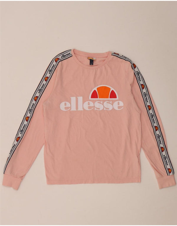 Top grafico da donna Ellesse a maniche lunghe UK 8 piccolo cotone color block rosa