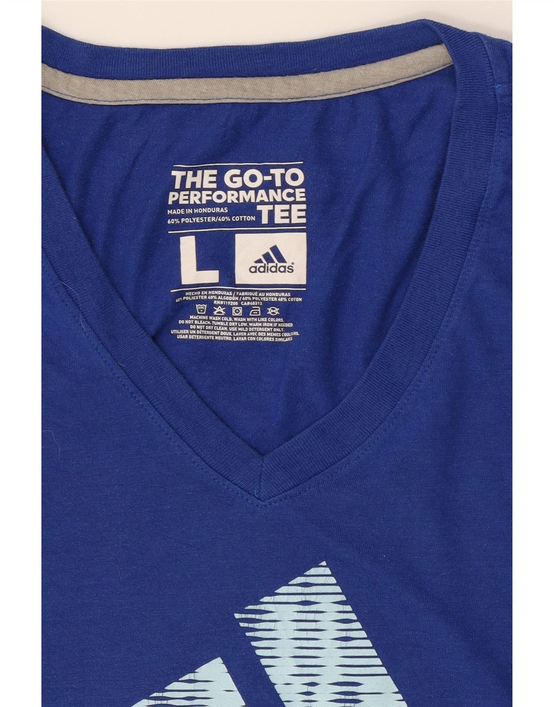ADIDAS Womens Graphic T-Shirt Top UK 16 Large Blue Polyester Vintage Adidas and Second-Hand Adidas from Messina Hembry 