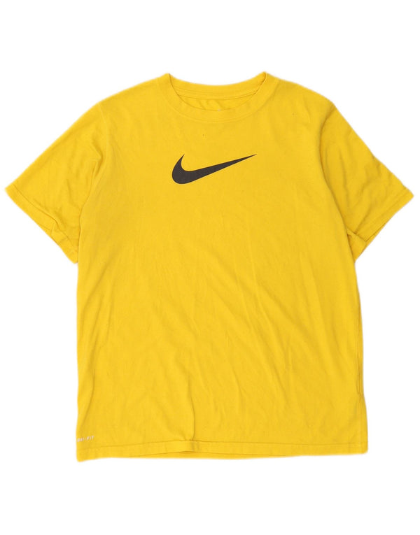 T-shirt grafica Nike Dri Fit da donna, taglia UK 14, grande, poliestere giallo