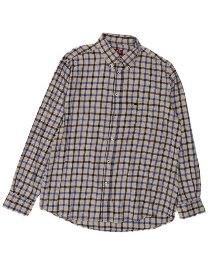 CARRERA Camicia da uomo in flanella vestibilità regolare in cotone a quadri blu grandi