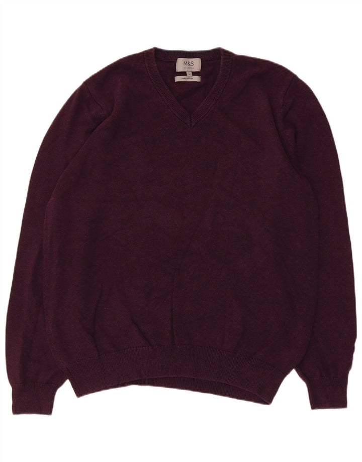 Maglione da uomo con scollo a V Marks & Spencer grande cotone viola