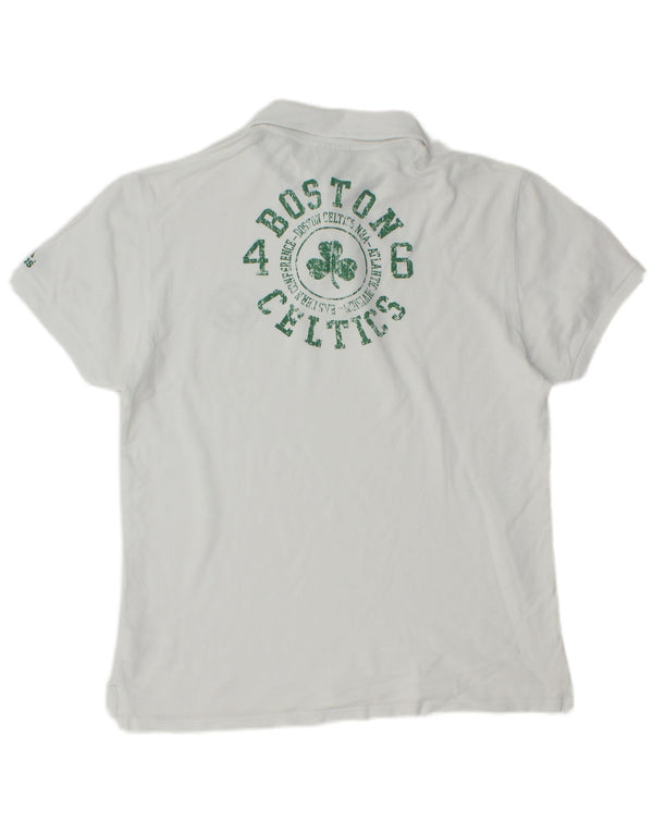 Polo grafica da uomo Adidas Boston Celtics, grande, in cotone bianco