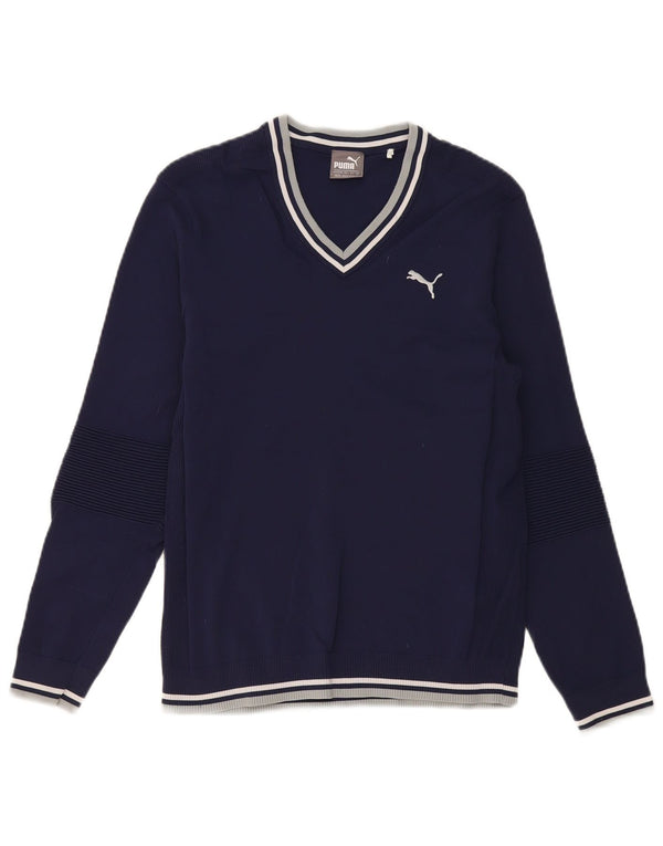 Maglione Puma da uomo con scollo a V piccolo in nylon blu navy